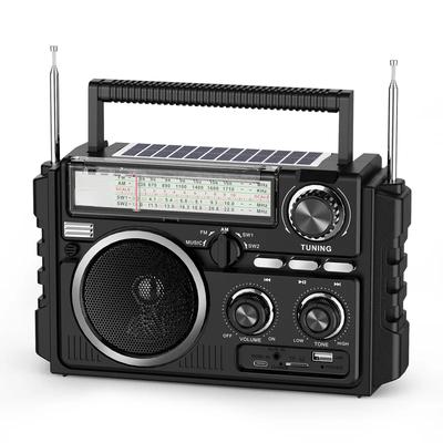 Radio AM FM SW Réception Portable à Double Antenne, Batterie Rechargeable Solaire 1800mAh Lecteur de Musique Bluetooth pour Extérieur