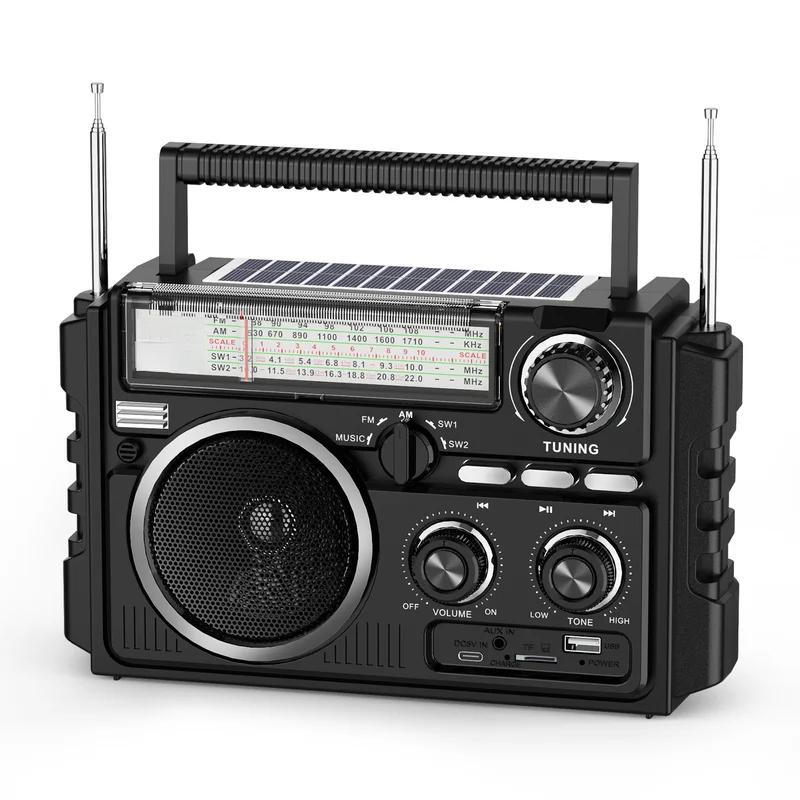 AM FM SW Radio Dual-Antenne Tragbarer Empfang,Solar 1800mAh wiederaufladbare Batterie Bluethooth Musikplayer für Outdoor