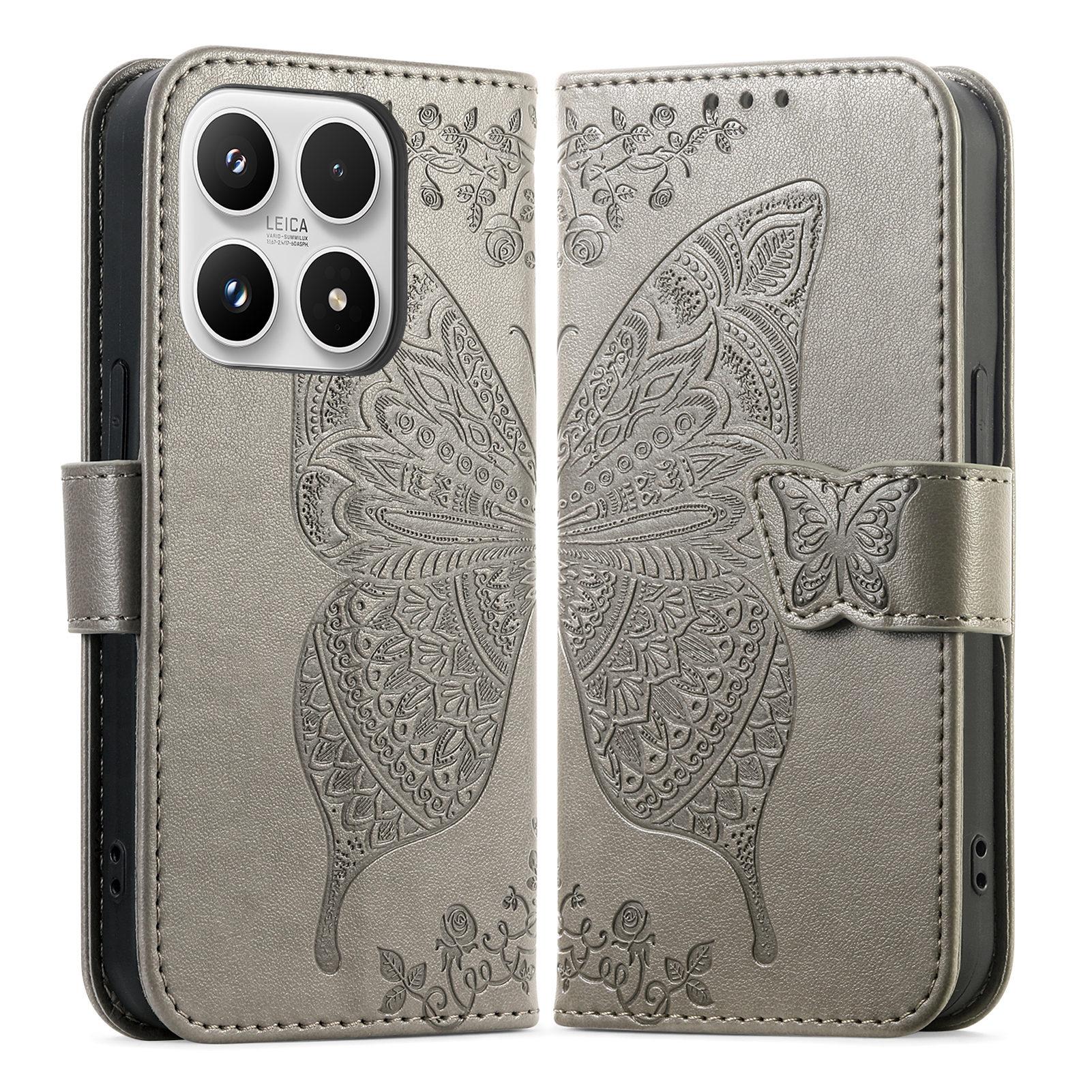 For Xiaomi 17 Case with Strap Butterfly Pattern PU Leather Wallet Phone Cover
