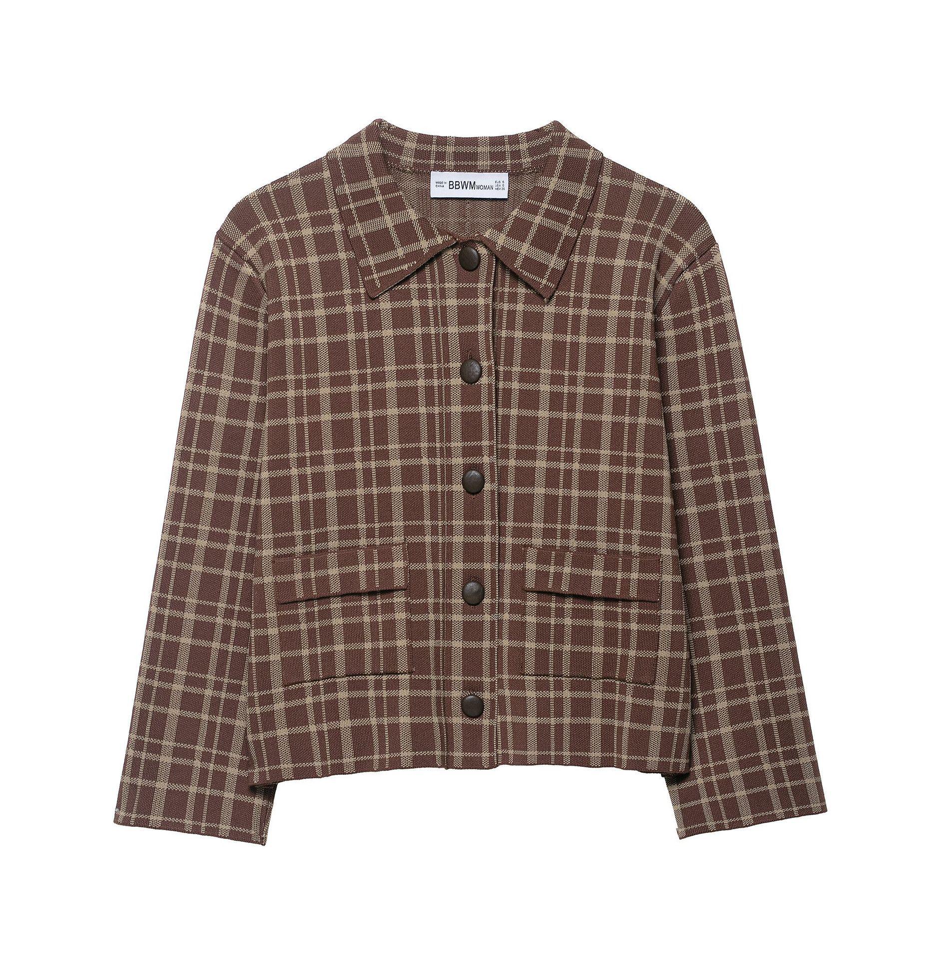 European and American Women s Plaid Casual Square Neck Jacket Medium