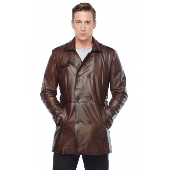 

Мужские куртки Натуральная кожа Коричневый мужской плащ Regular Fit