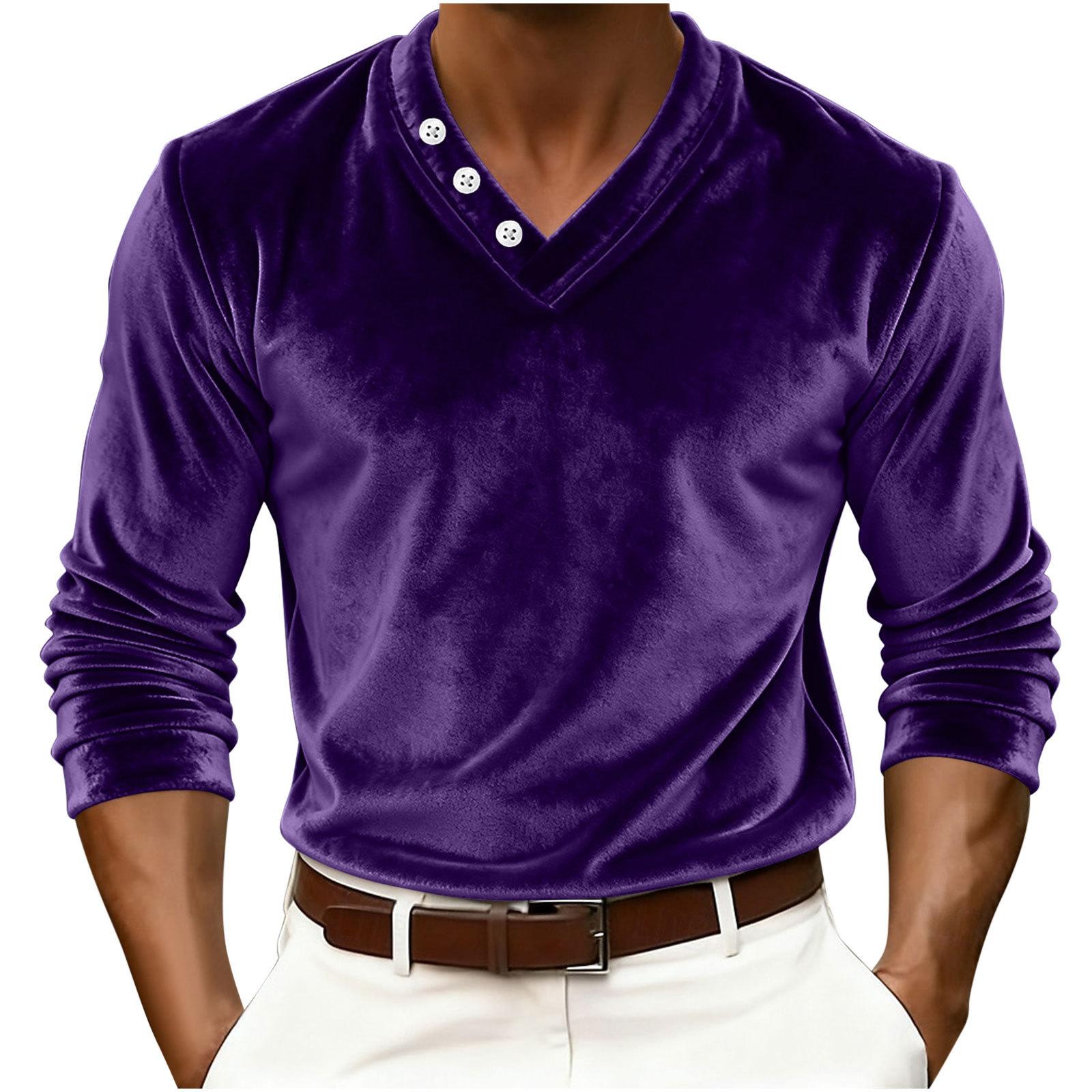 

Mens Shiny Wet Look Long Sleeve T,shirt Top Slim Fit V Neck Blouse XXL фіолетовий