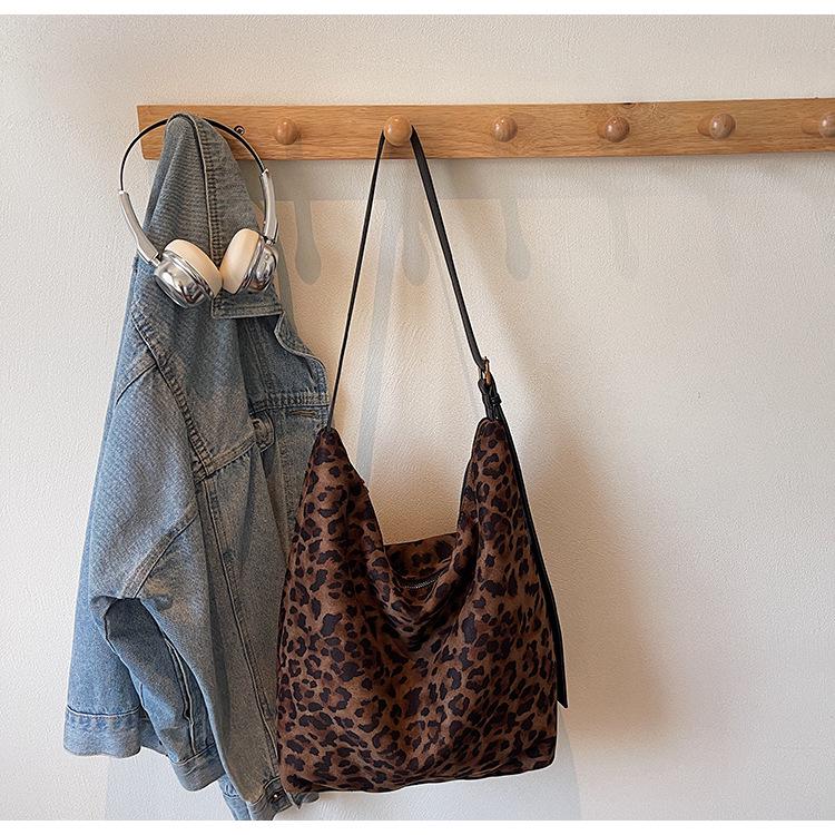Bolso Cruzado Tote Grande para Mujer Estilo Coreano Estampado de Leopardo