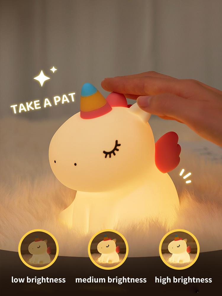 

Cute Unicorn Silicone Lamp LED Night Light for Kids Children USB Rechargeable 1200mAh Battery Bedroom Touch Pat Night Lamp Gift