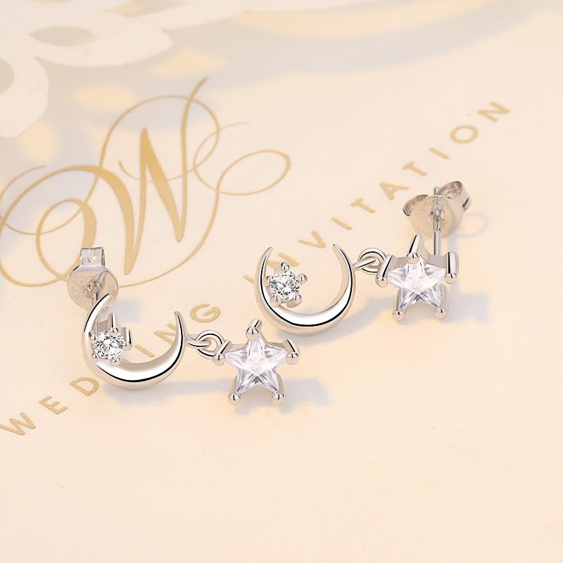 Earrings S925 Sterling Silver Needle Asymmetrical Stud Earrings Women's Korean Version Star Moon Fringed Earrings Women's 2026