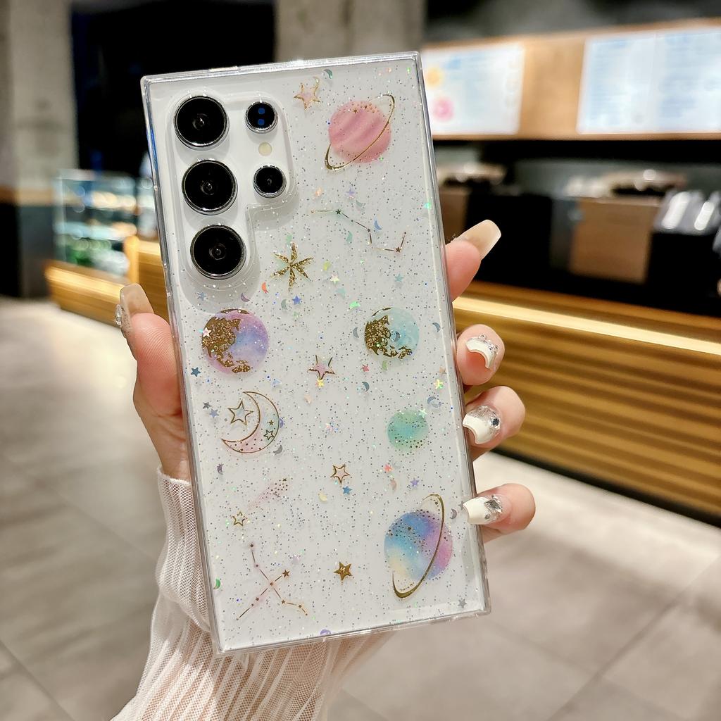 Clear Silicone Glitter Star Planet Case For Samsung Galaxy S24 S23 Plus Ultra FE A55 A35 A25 A15 A54 A34 A14 A05 A04S Soft Cover