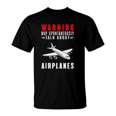 Warning May Spontaneously Talk About Airplanes Version2 T-Shirt Summer 2025 Anime Plain Black T Shirts Men