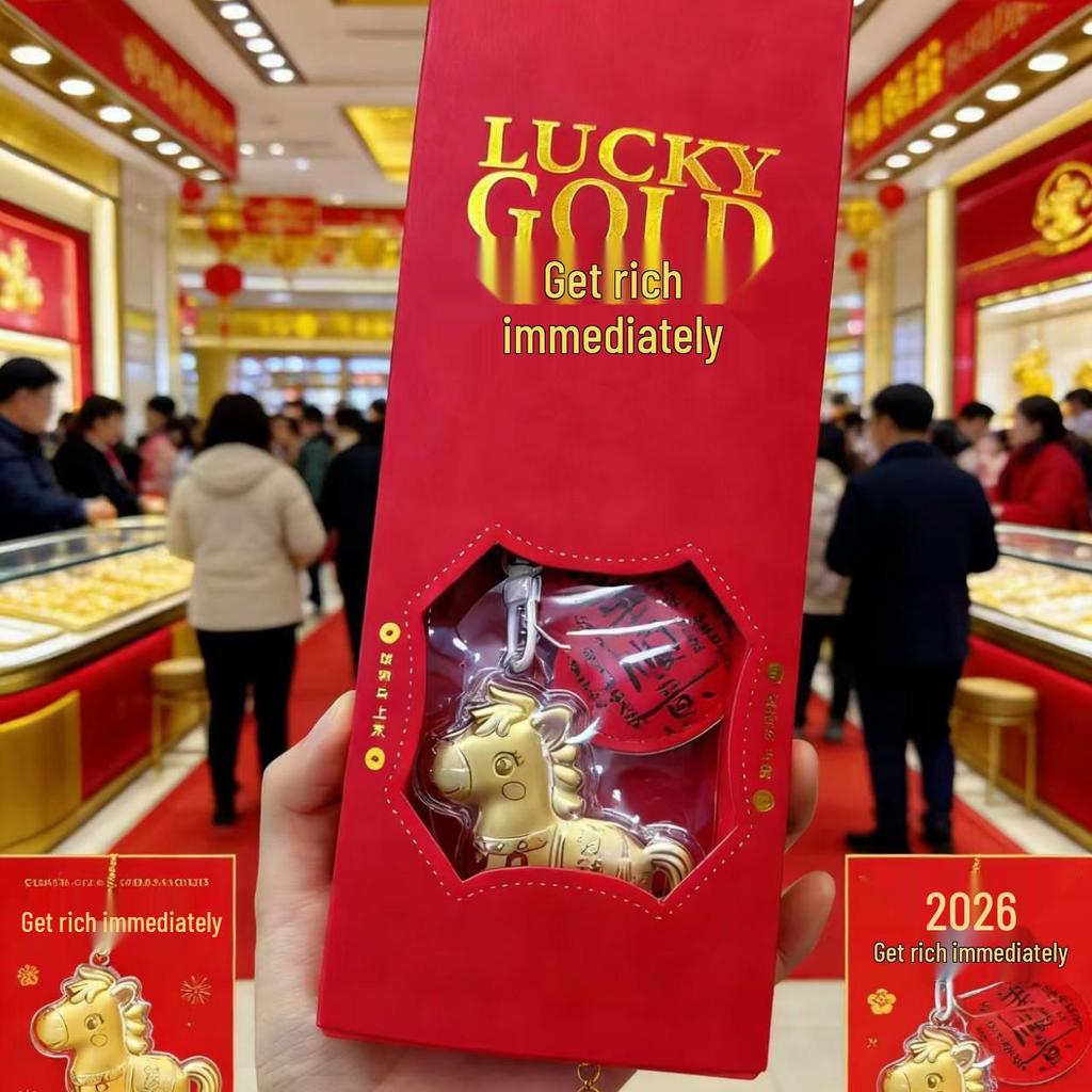 Golden Year of the Horse Keychain Pendant Gift Set - Lucky Wealth Attraction & Creative Business Souvenir