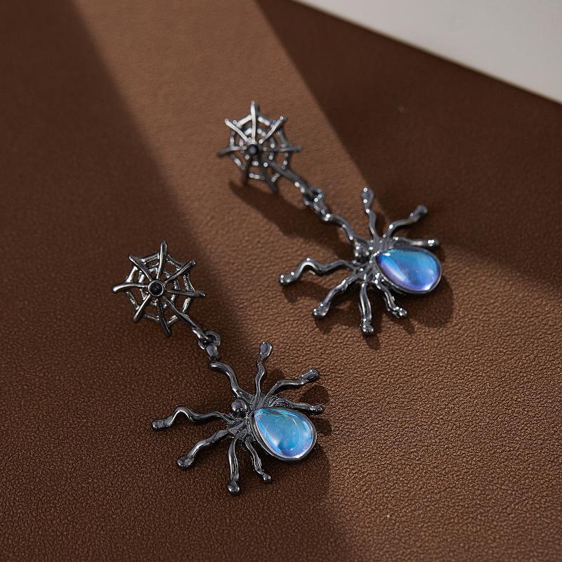 

Готические винтажные черные серьги-гвоздики с лунным камнем в виде паука, женские модные дизайнерские серьги для вечеринки, подарки на Хэллоуин, циркон