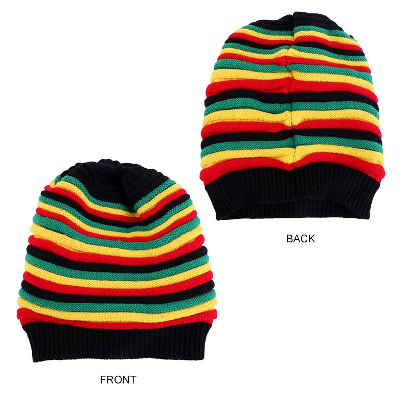 New Unisex Knitted Beanie CapJamaica Rainbow Striped Beanies Hats Winter Warm Hip Hop Punk Reggae Skull Hat Rasta Style Gorro
