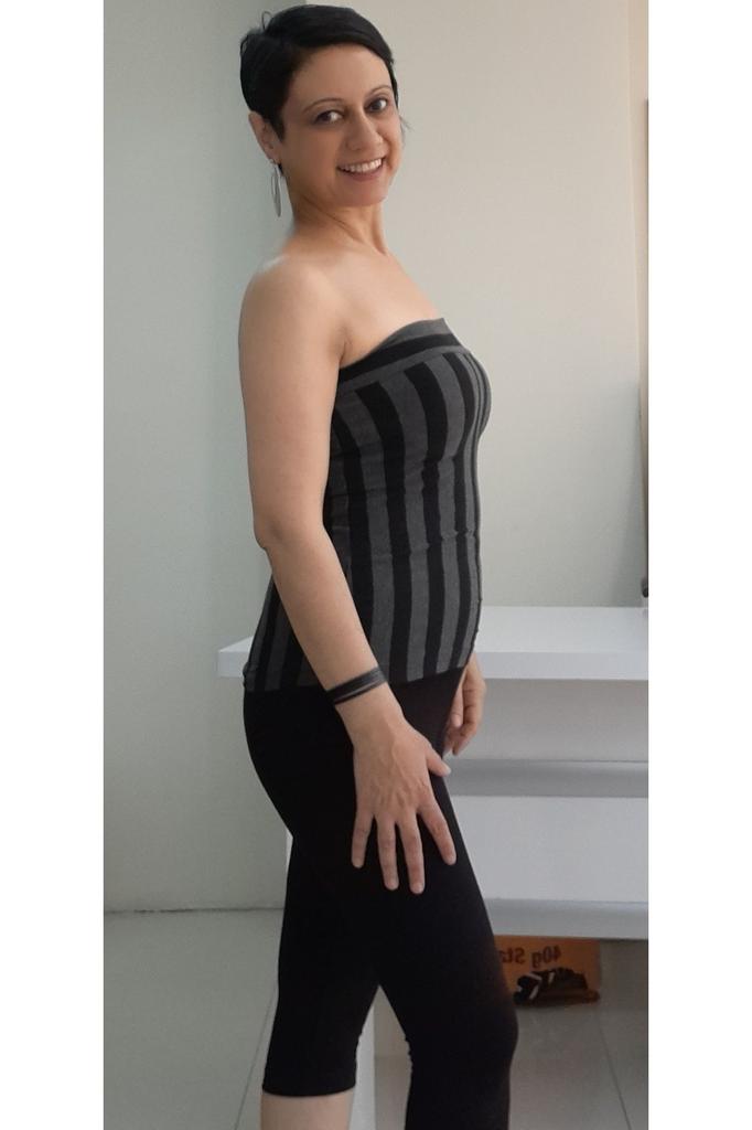 Women's Style Big Size T-Shirt Black Smoked Striped Combed Cotton Viscose Strapless Badi Athlete T-Shirt