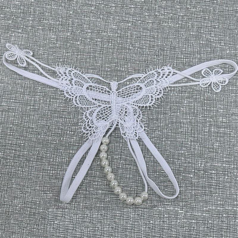 Pure lust panties lace butterfly sexy thong women's open pearl massage transparent panties free of fun