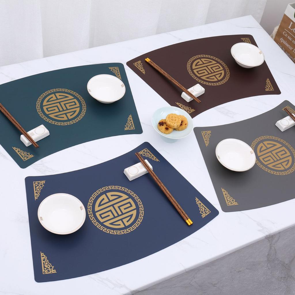 New Chinese style national style round table dining table mat tableware leather pvc oil-proof and waterproof household meal bowl placemat retro