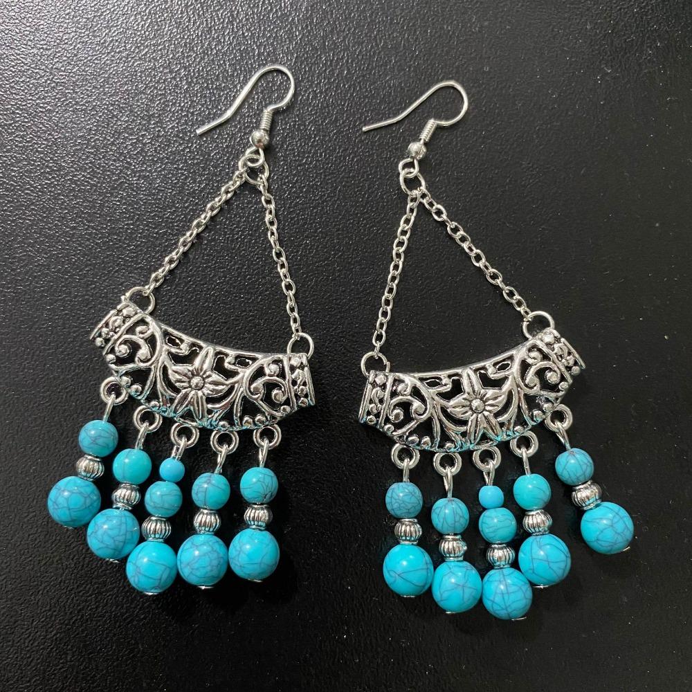 Geometric Earrings Necklaces Jewelry Set Retro Tassel Forehead Headband  Women