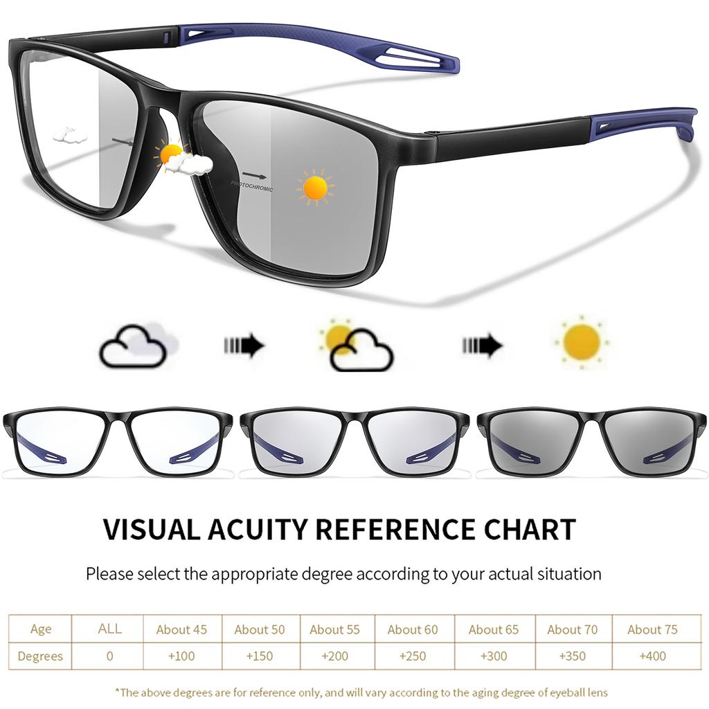 3 Pairs Reading Glasses Photochromic Classic Square Far Sight Presbyopic Glasses Anti Blue Light Blocking Ultralight Eyewear