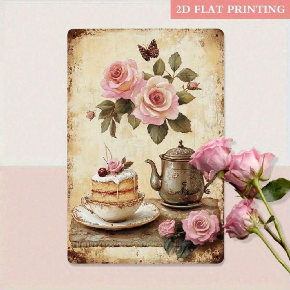 Vintage Roses Cupcake Tin Sign, Wall Art for Kitchen