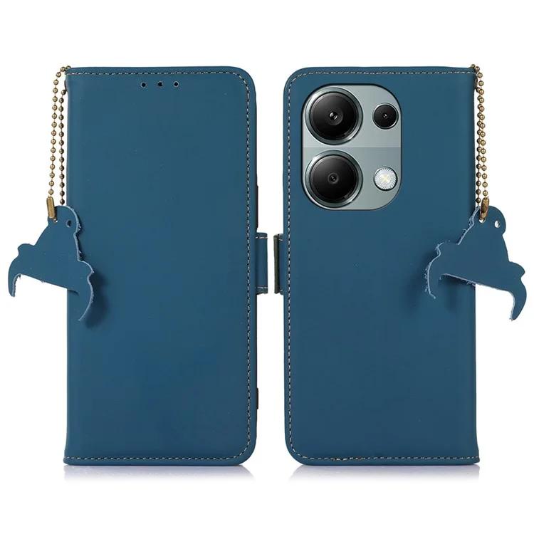 

For Xiaomi Redmi Note 13 4G RFID Blocking Cover Genuine Cow Leather Magnetic Protect Phone Case