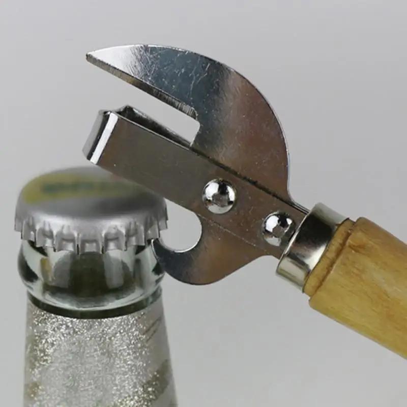 Wood Handle Can Opener Portable Manual Lid Remover Bottle Opener Multifunctional Can Opener Utensil Gadget Jars Canisters