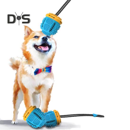 Hundeleke Ball med Sugekopp for Aggressive Tyggere Interaktivt Trekkeleke Valpe Tenner Utleveringsball Selvlek Matballleke