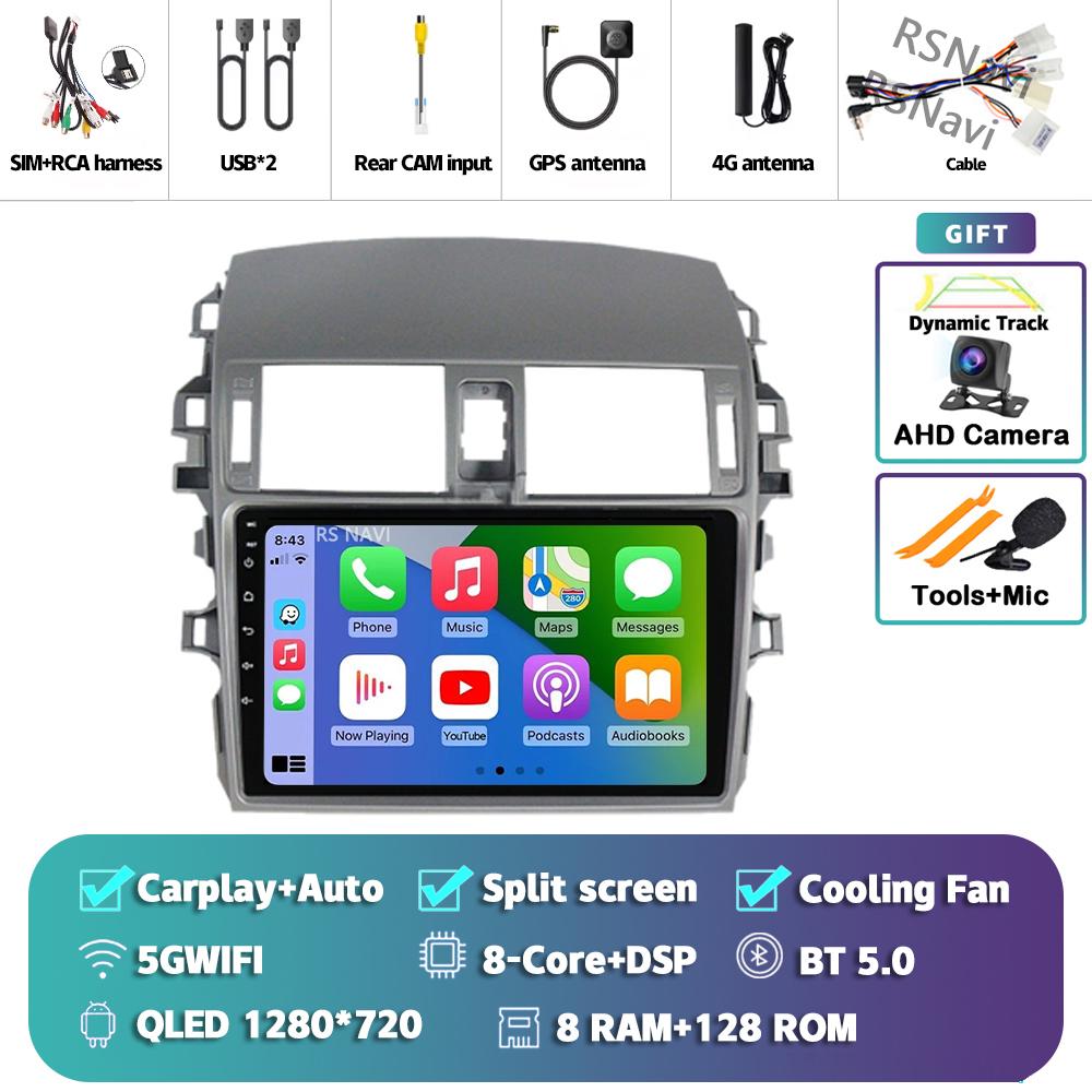 Android 14 Carplay Auto For Toyota Corolla 2006 - 2013 Car Radio 4G+WIFI Player Multimedia Stereo 360 Camera Navigation Video BT