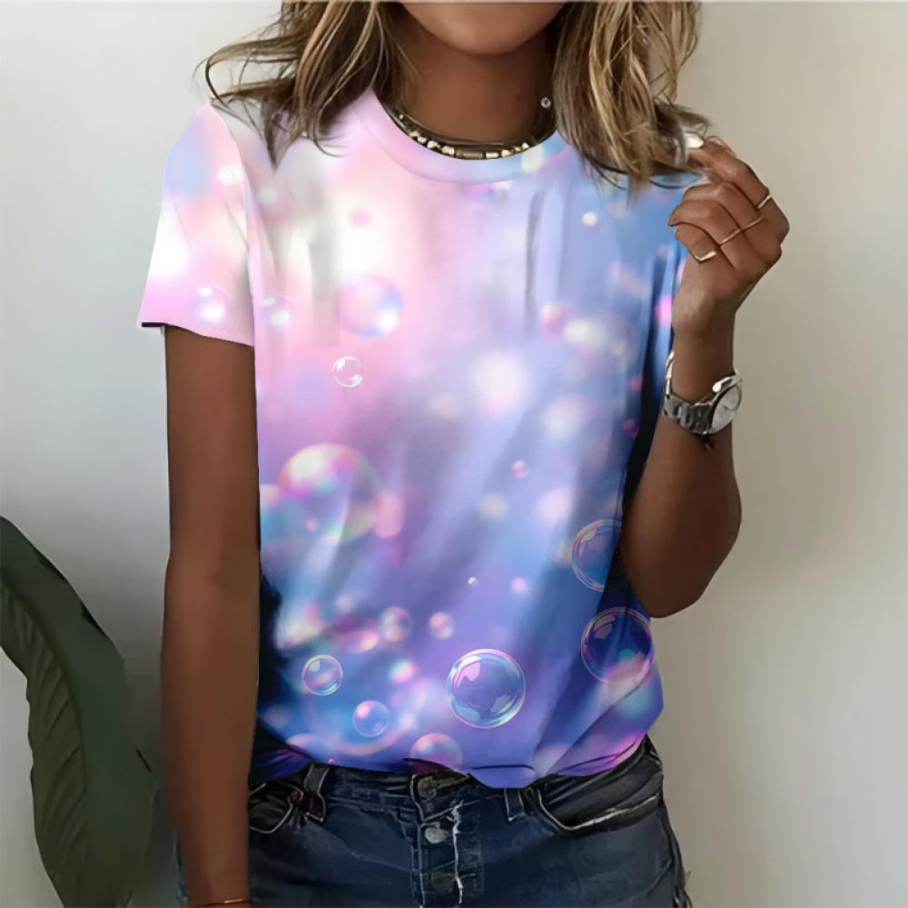 3D Printed Cat Bubble T Shirt For Women Colorful Gradient Graphic Short Sleeves Summer Street O-Neck Tees Tops Loose T-Shirts