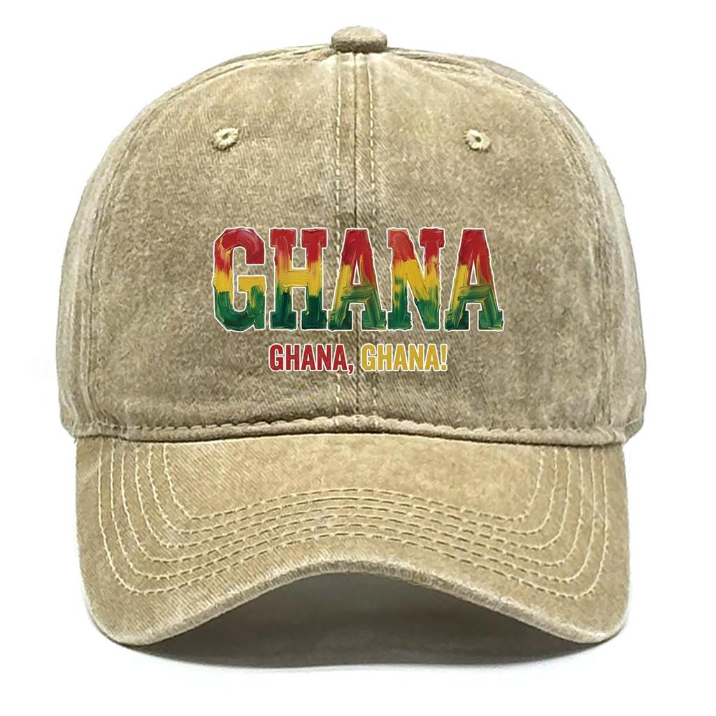 "GHANA" "GHANA, GHANA" Flag Printed Baseball Cap , Adjustable Snapback Baseball Cap Sporting Vintage All-season Leisure Flat Cap