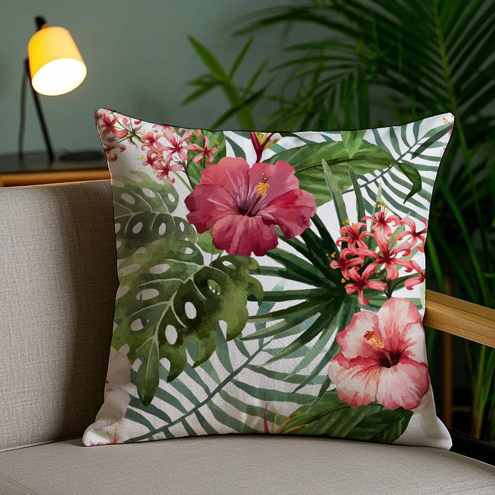 Tropical Leaves Series Pillow Case Home Dorm Chair Back Short Plush Double-sided Printing Office Nap Time Cushion Cover