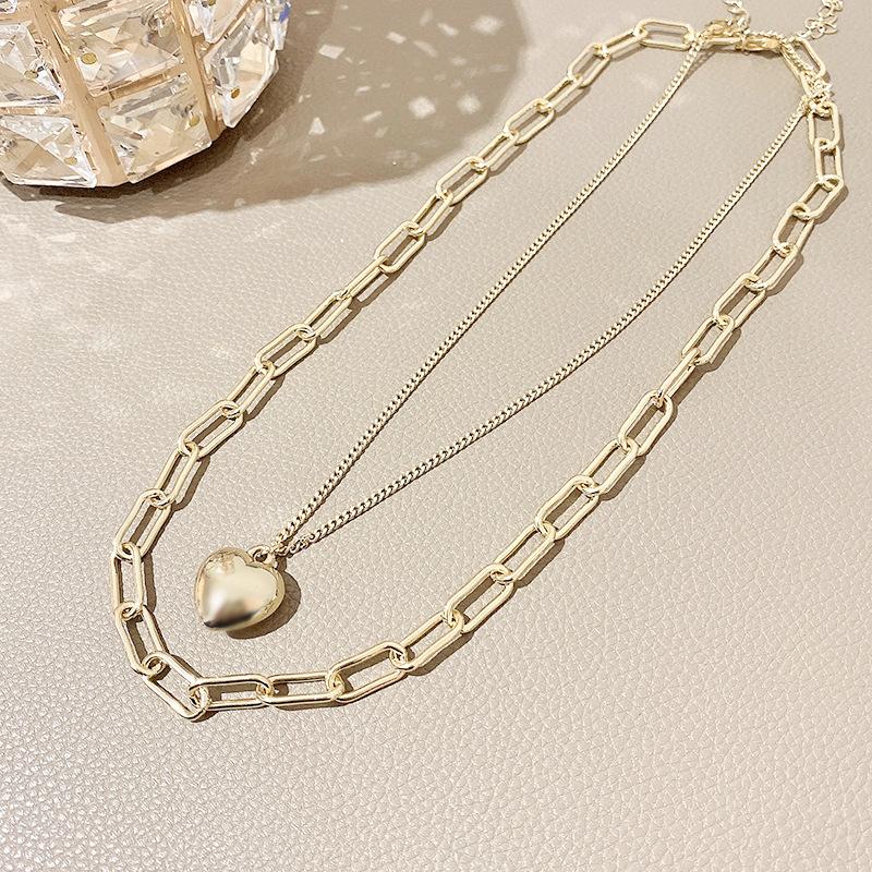 European and American double-layered wearing golden love necklace female cold wind exaggerated personality sweater chain Internet celebrities