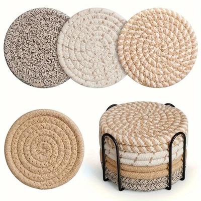 4pcs Absorbent Drink Coasters, Minimalist Cotton Fabric Coasters with Non-Woven Lining for Coffee Table Home Decor