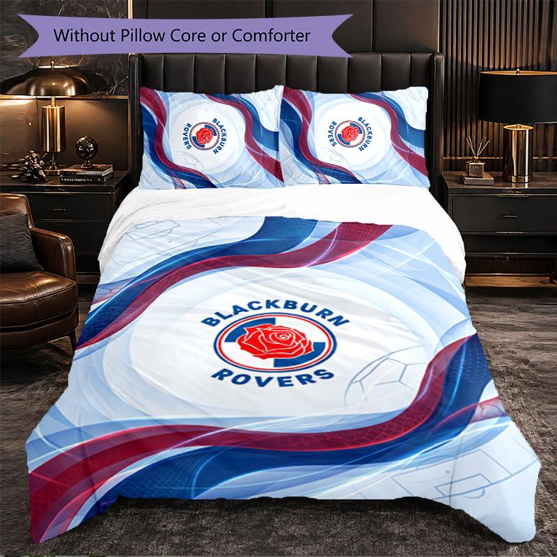 Blackburn Rovers Football 3 Piece Bedding Set Soft Duvet Cover Set with Pillowcases Printed Bedroom Decor Set for Home