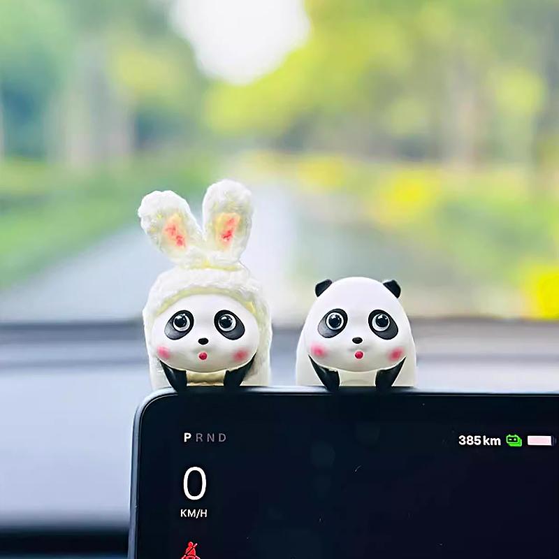 

1Pc Screen Ornament Companion Gift Panda Ornament Cartoon Home Decor Items Lovely Rubber Knitted Hat Interior Decoration