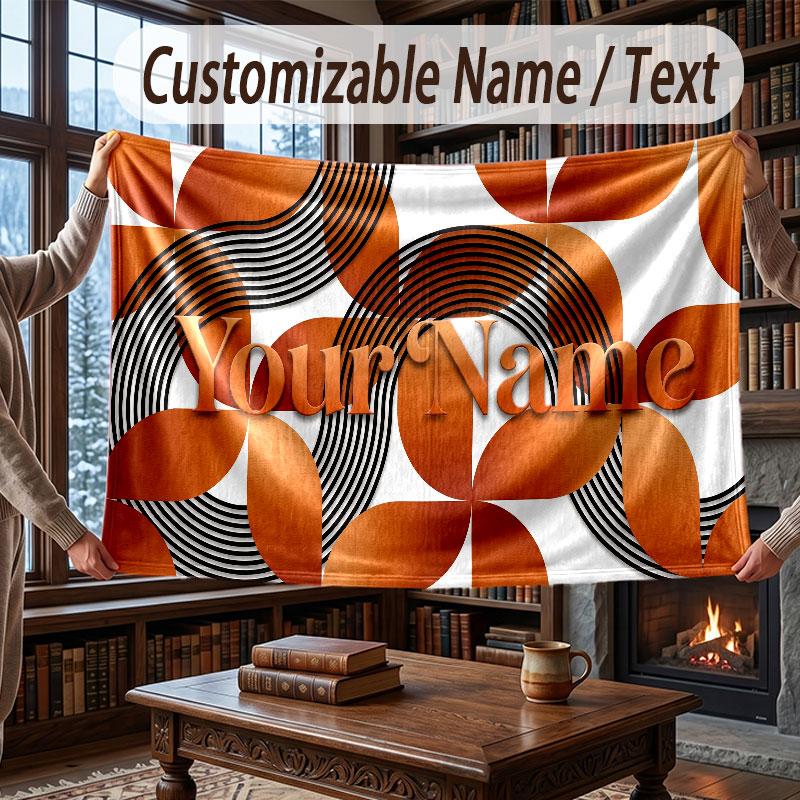 Abstract Geometric Theme Throw Blanket Custom Name Text Personalized Blanket Soft Cozy Blanket for Home Sofa Bed