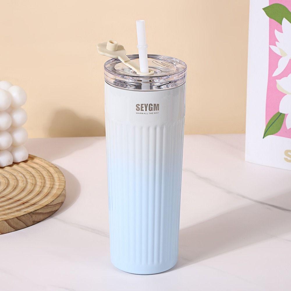 Large Capacity Gradual Change Color Coffee Cup Stainless Steel Insulated Water Bottle Sports