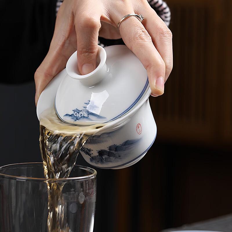 Hand-Painted Landscape Porcelain Gaiwan