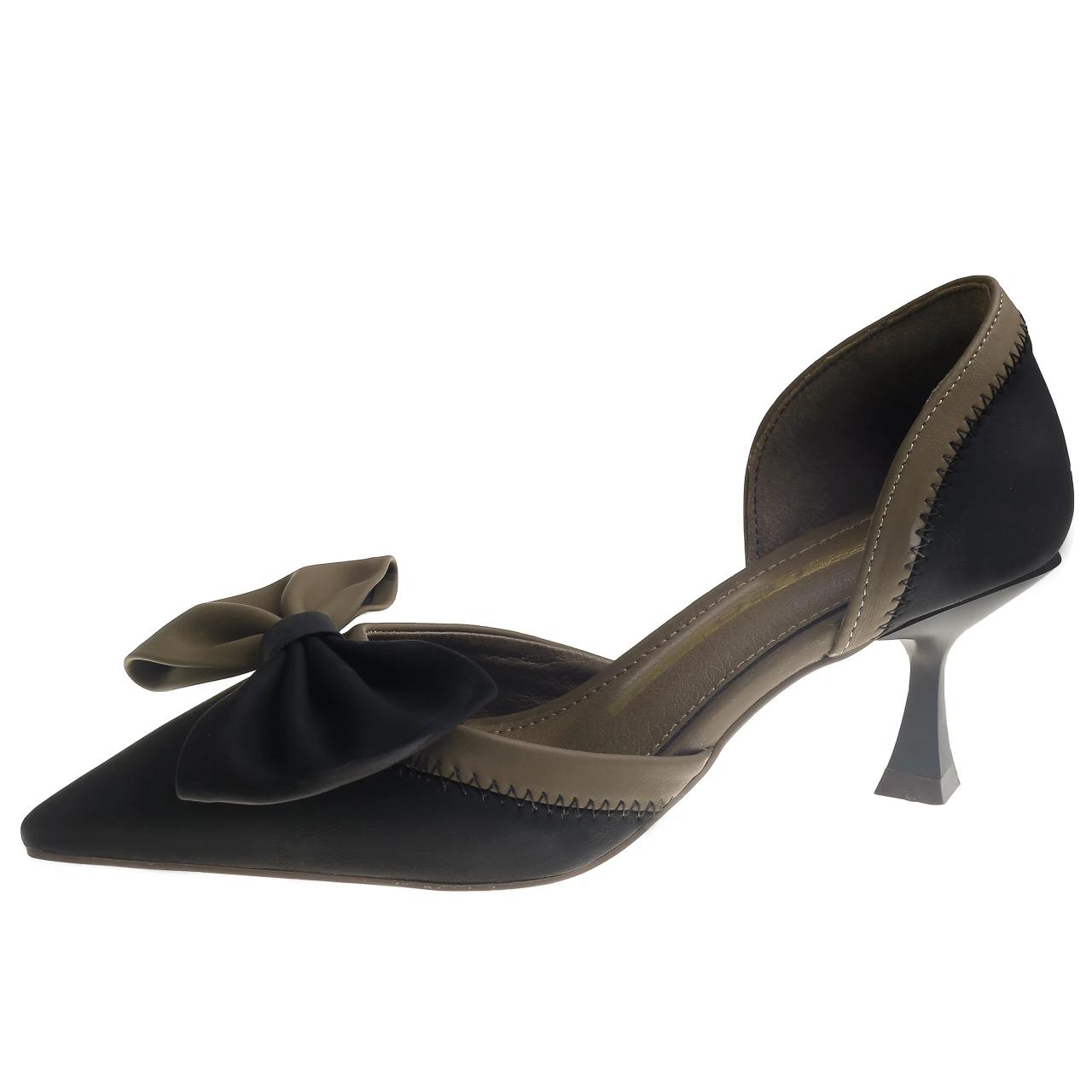 

Модные цветные туфли на высоком каблуке для женщин 2024 года, новые женские босоножки с неглубоким носком и бантом, декоративные женские сандалии Zapatos De Mujer 36 чёрный