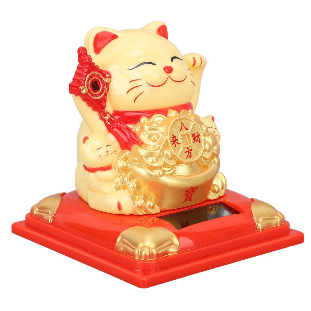 Lucky Cat Vivid Expression Plastic Cute Solar Fortune Cat with Waving Arm for Gift Decoration