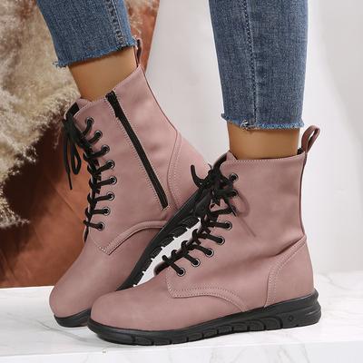 European American Leather Boots 2024 Spring Autumn New Collection Solid Color Large Size Simple Slope Heel Sports Women's Boots