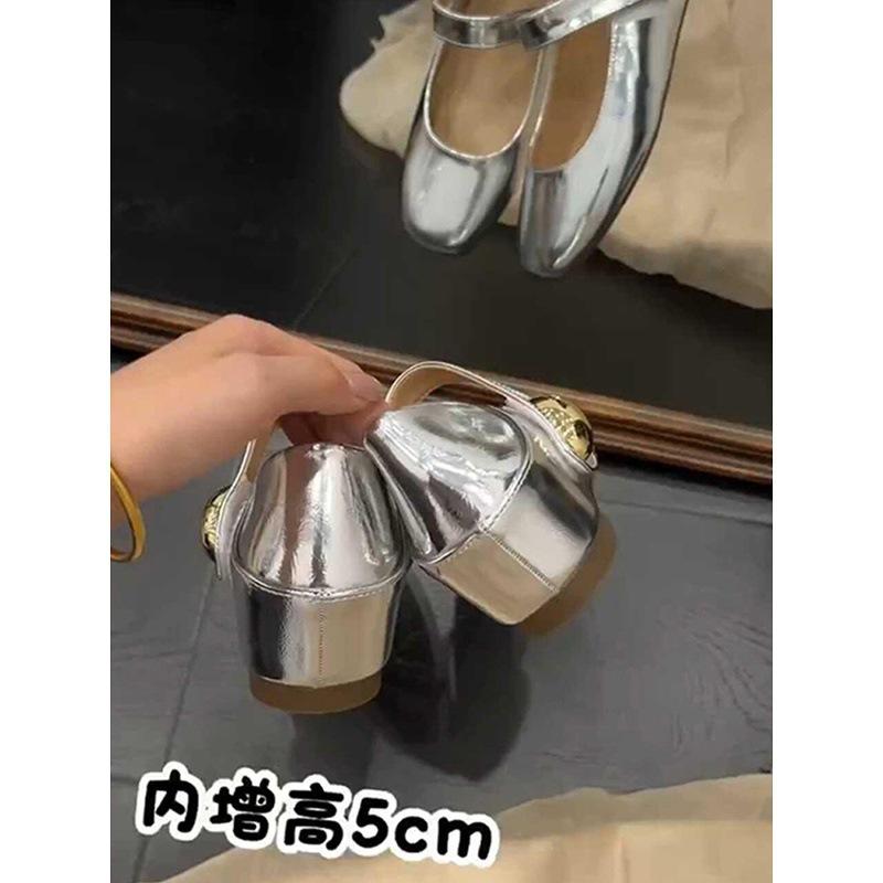 Inner height increase of 5cm with Mary Jane Korean version retro versatile shallow mouth single shoes women's evening shoes