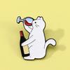 Cat Drinking Red Wine Interesting Brooch Student Backpack Needle Buckle Badge