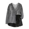 Women's V Neck Top Printing Thickened Plush Cashmere Warm Long Top