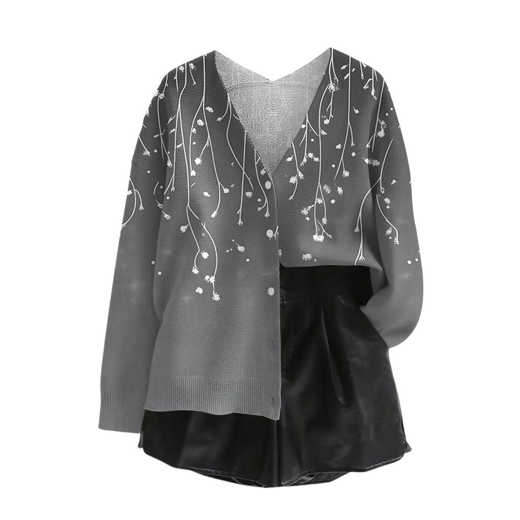 Women's V Neck Top Printing Thickened Plush Cashmere Warm Long Top