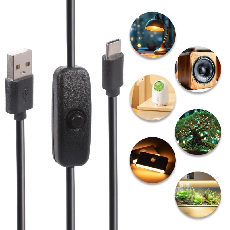 USB To Type C Charging Cable with Switches Long Plastic Texture Suitable for Powering Smartphones Tablets LED Lights Fan