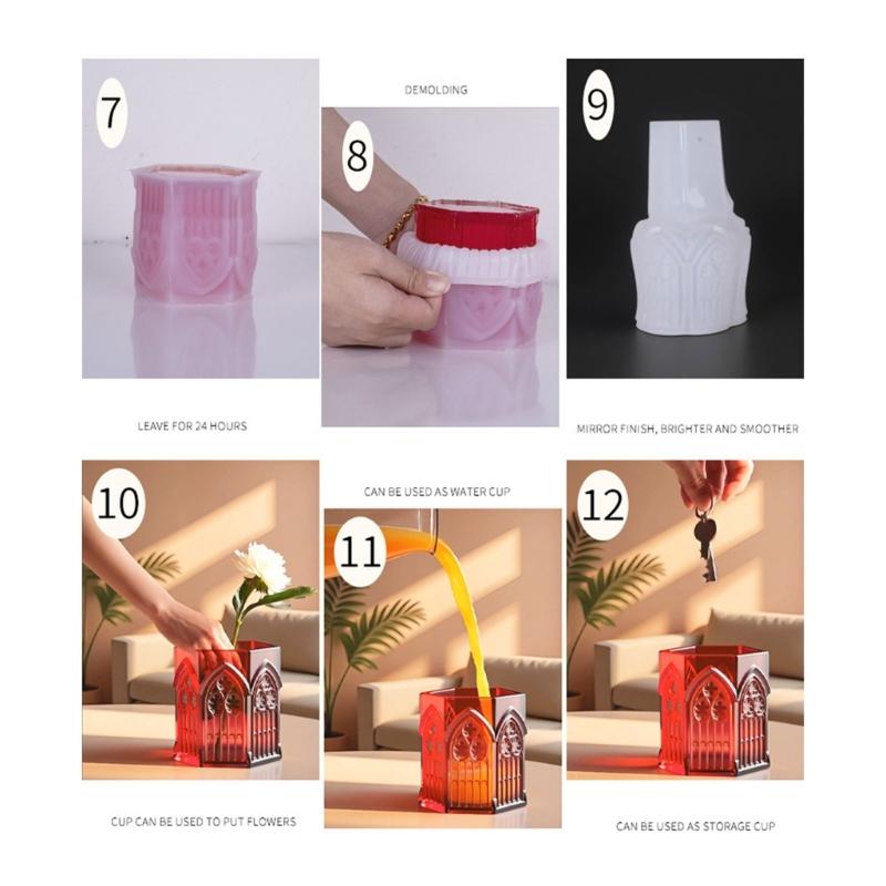 Decorative Silicone Candle Cup Mold For Handmade Resin Church Window Shape Planters Flower Pots Gift Giving