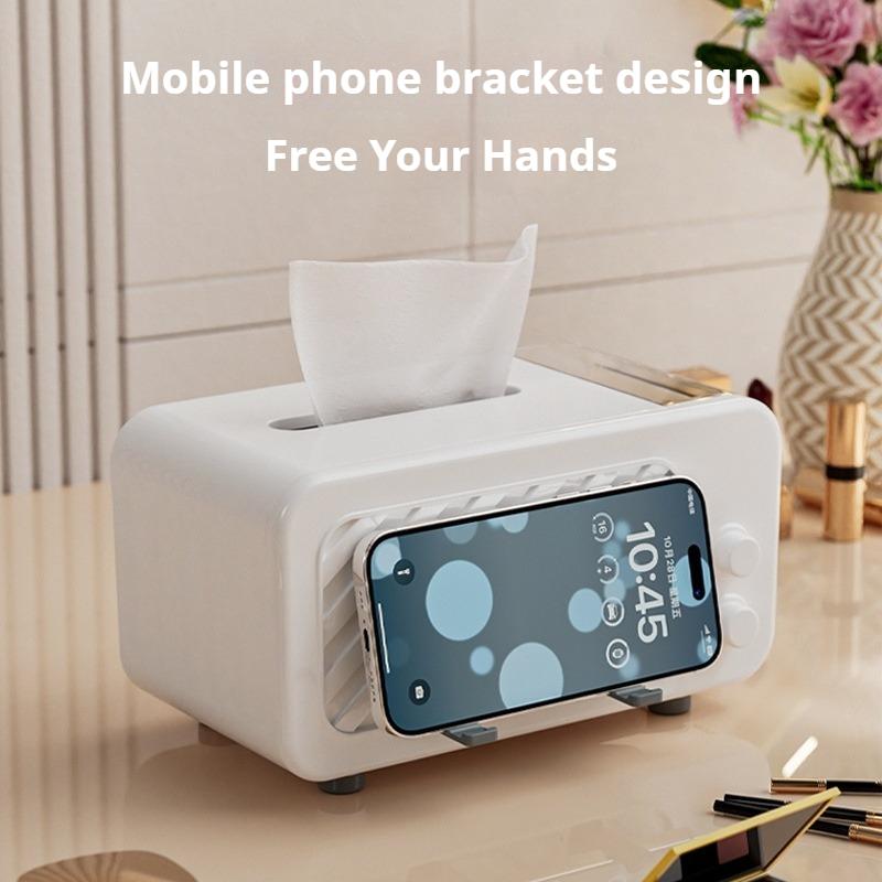 Multifunctional Phone Holder Tissue Box and Side Storage Drawer,storing Cotton Swabs/toothpicks/wires,for Camping,home,office