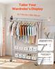 Clothes Rack, Rolling Clothing Garment Rack with 2 Hanging Rods and 2 Storage Shelves, 120 kg Load Capacity, Adjustable Height Carbon Steel Clothing