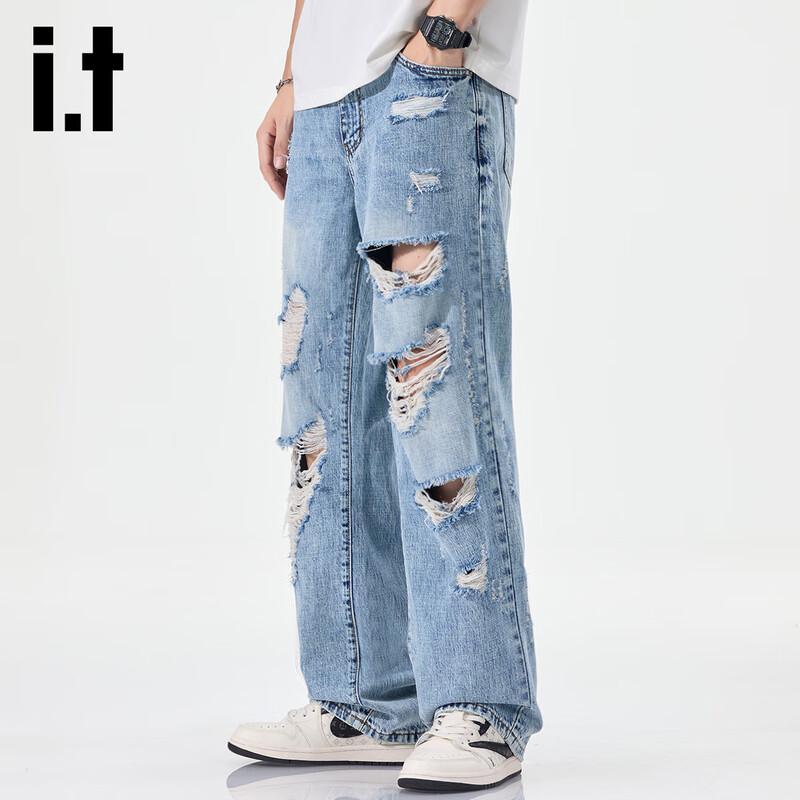 

Izzue IT Мужские джинсы прямого кроя широкие штанины с потертостями 29