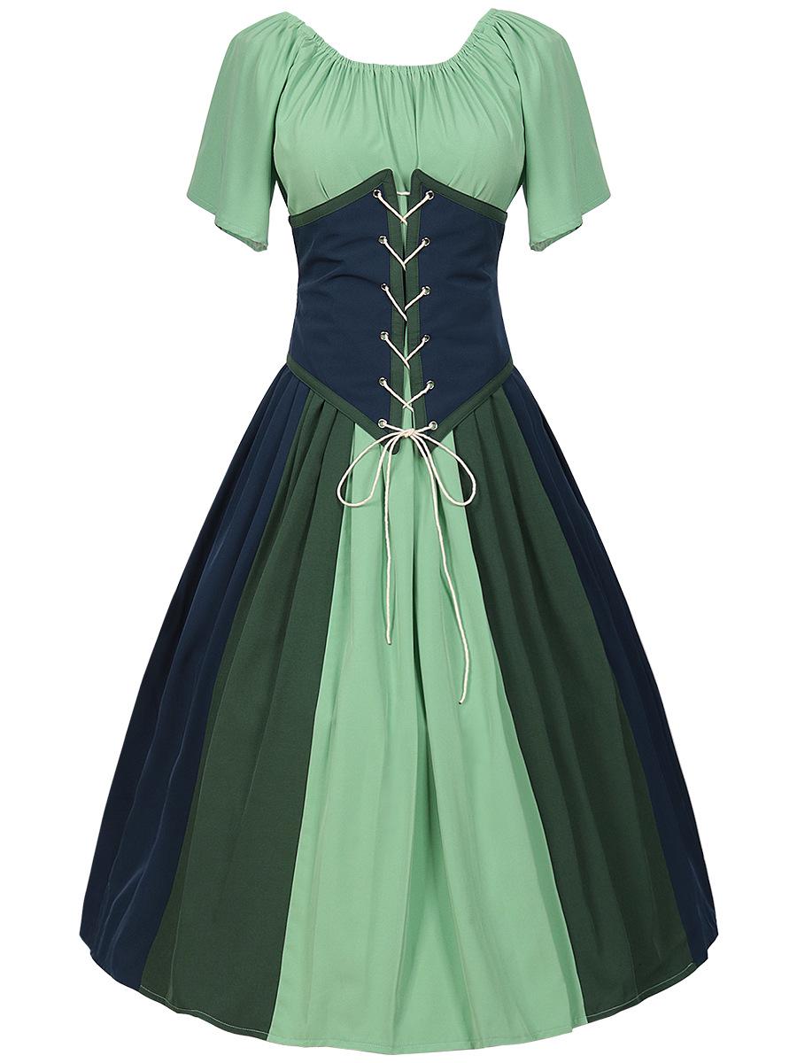 

Plus Size Medieval Retro One-Shoulder Dress with Flutter Sleeves and Lace-Up Waist Medium