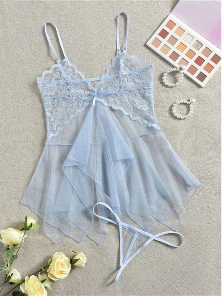 Sexy Fishnet See-Through Nightdress & Tulle Lingerie Set - Women's 7031