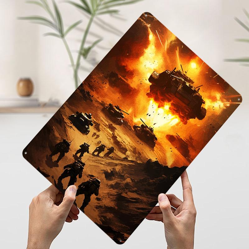 

Futuristic Military Battle Scene Explosion Tinplate Poster Customized Wall Art Vintage Retro Metal Signs for Decoration Bedroom 7.9x11.8In(20x30cm)