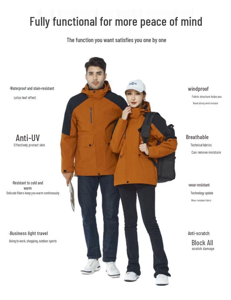 3-in-1 Detachable Liner Hooded Mountaineering Suit: Windproof & Waterproof Workwear for Autumn/Winter